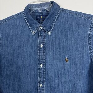 Ralph Lauren Denim Shirt Mens XXL Blue Chambray Long Sleeve Classic Flesh Pony